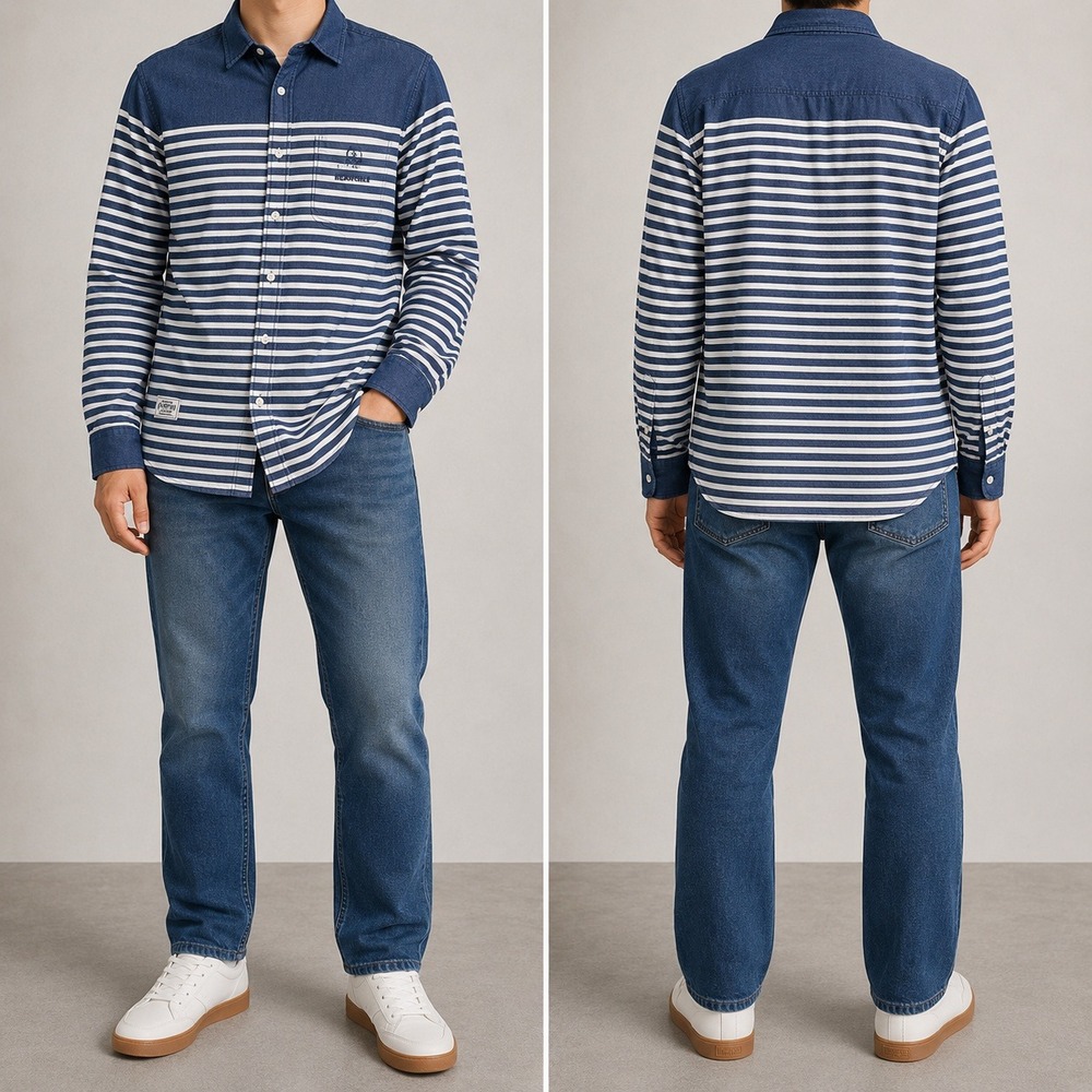 Beanpole‎ Outdoor Shirt Men XL Blue White Striped Long Sleeve Button Down Pocket